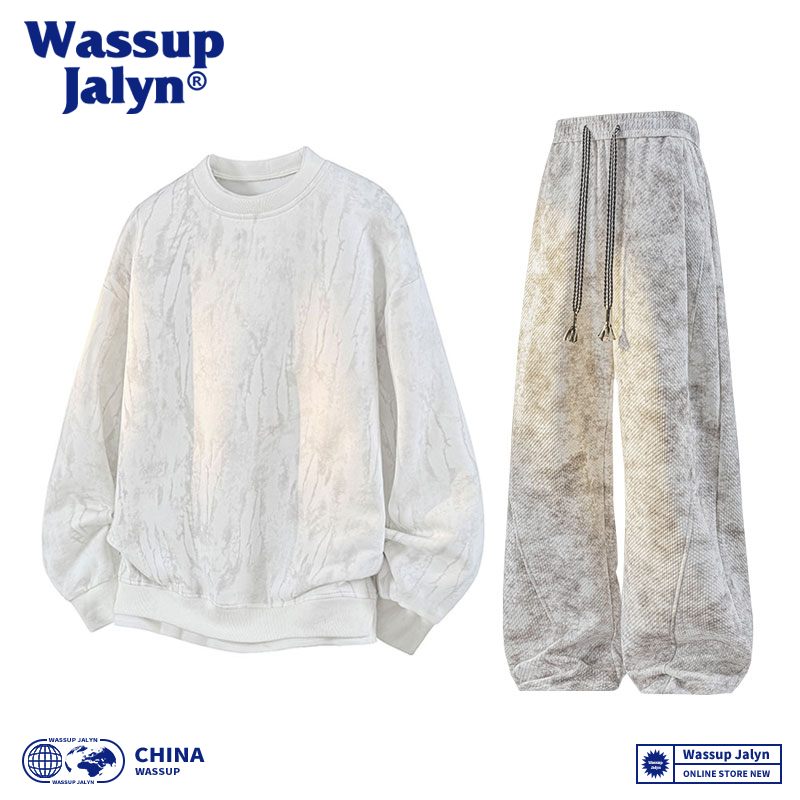 WASSUP JALYN休闲运动套装男秋冬宽松脏脏大码卫衣长裤情侣两件套,淘宝优惠券,粉丝福利购,淘宝优惠卷