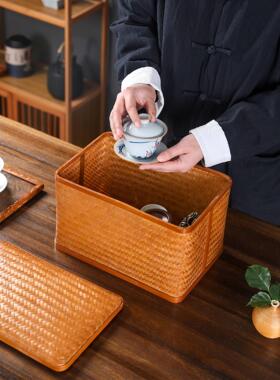 竹编收纳箱筇竹提篮提盒手提茶具收纳筐水果篮便携茶箱竹篮子茶盒