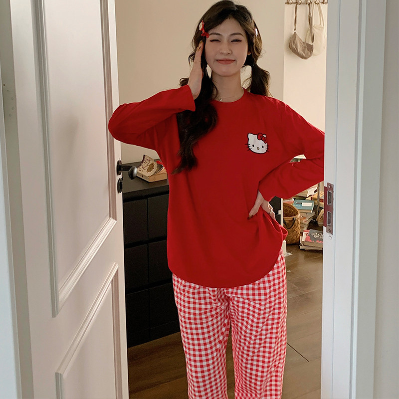 本命年红色圣诞纯棉睡衣女款长袖春秋冬季2026新款全棉卡通家居服,淘宝优惠券,粉丝福利购,淘宝优惠卷
