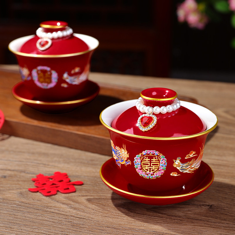 Tea cup wedding toast wedding dragon and phoenix cup to bowl