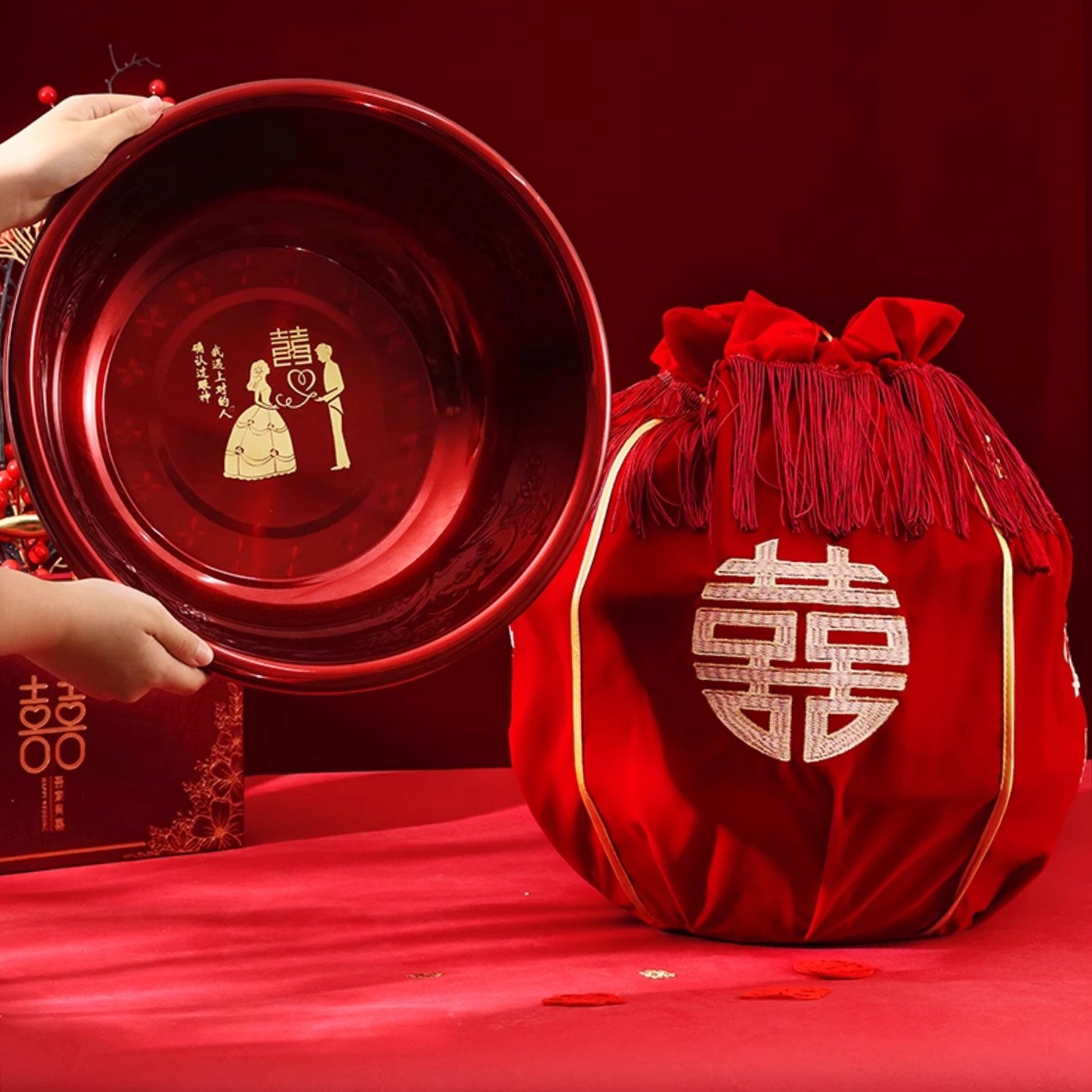 结婚聚宝盆包盆包袱皮大号新娘陪嫁套装喜盆包裹红布女方娘家嫁妆,淘宝优惠券,粉丝福利购,淘宝优惠卷
