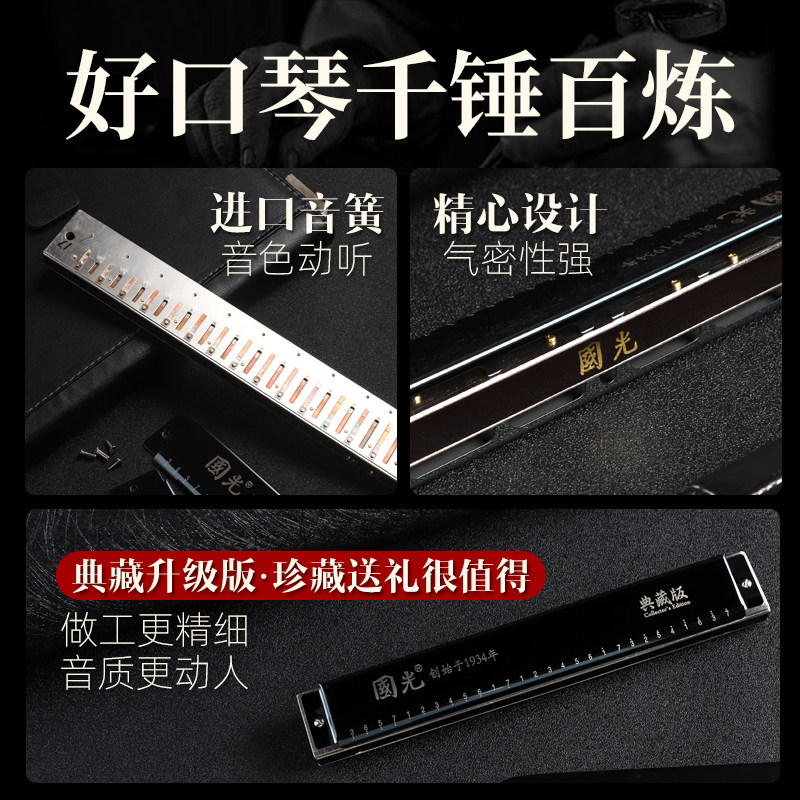 上海国光28孔重音成人演奏级口琴 安乐乐器口琴