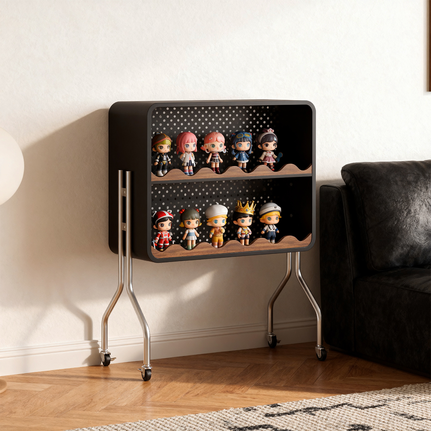 手办展示柜盲盒收纳痛柜中古风家用积木陈列柜玩具摆件移动置物架 - 图1