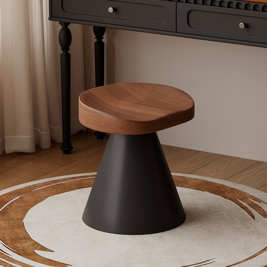 Taburete de maquillaje giratorio antiguo de madera maciza Zusai