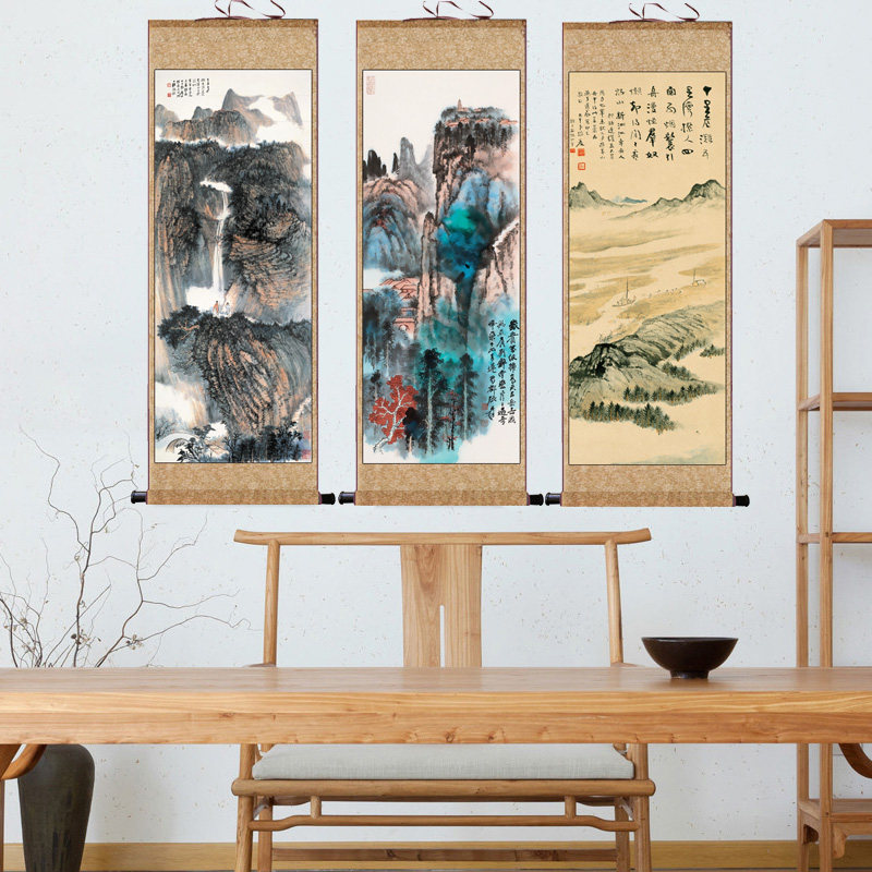 张大千华阳仙馆山水画靠山图梅竹图花鸟宣纸画装饰画卷轴画丝绸画_虎窝淘