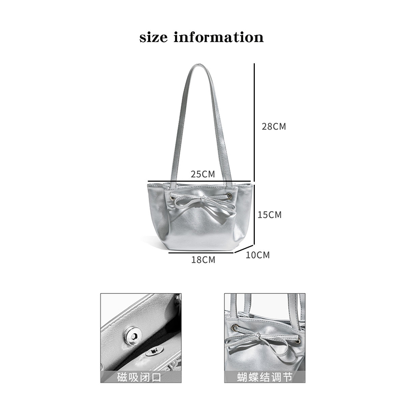 MABULA银色包包巧精致蝴蝶结饺子包2024新款托特包五一出游单肩包 - 图2