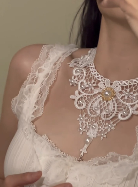 绝美蕾丝！欧美蕾丝女士项链女原创简约夸张白色锁骨链假领子饰品