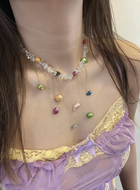 彩虹糖！彩色串珠项链女小众设计感锁骨链轻奢高级感颈链配饰
