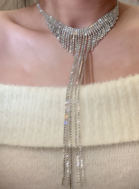 璀璨星河！重工镶钻长款流苏项链时尚高级感锁骨链欧美项链套装
