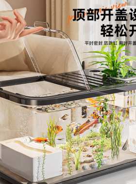 带盖鱼缸客厅家用造景透明生态缸桌面乌龟缸高级感塑料水族箱
