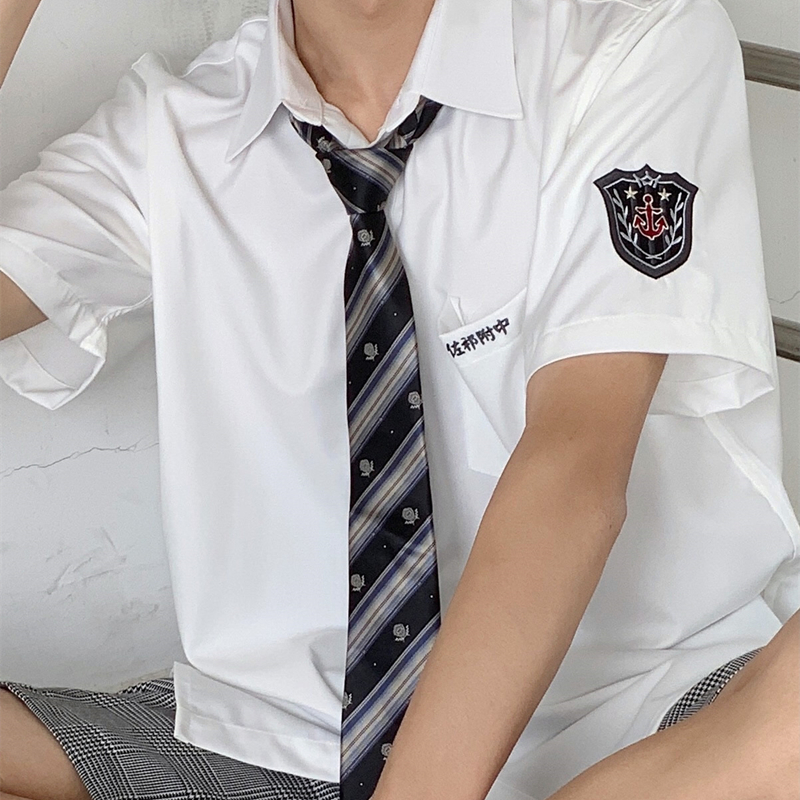 Niki原创现货佐祁附中DK衬衫男短袖夏季宽松校园风JK学生制服-图2