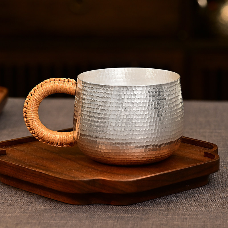 银千造 熊猫茶杯足银手工银杯子把手马克杯手工锤纹银口杯牛奶杯,淘宝优惠券,粉丝福利购,淘宝优惠卷