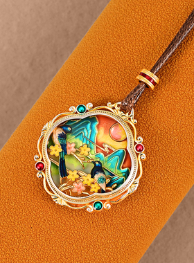 足银999实心吊坠珐琅银项链