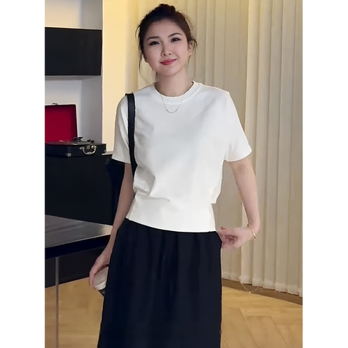 白色圆领短袖t恤女2026新款夏季后背设计感洋气减龄收腰短款上衣 - 图3