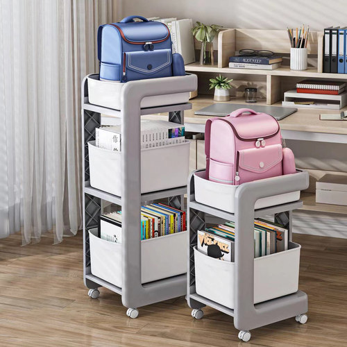 书包置物架可移动小推车书本收纳架带轮桌下家用放书神器学生书架 - 图0