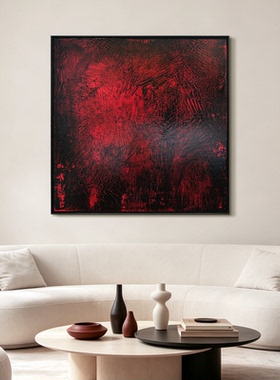 HW.piant手绘油画《玄红启运》玄关抽象画侘寂风客厅装饰艺术挂画