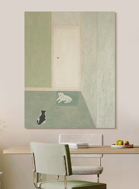 HW.piant原创手绘油画《相守》侘寂风餐厅装饰挂画艺术手工抽象画
