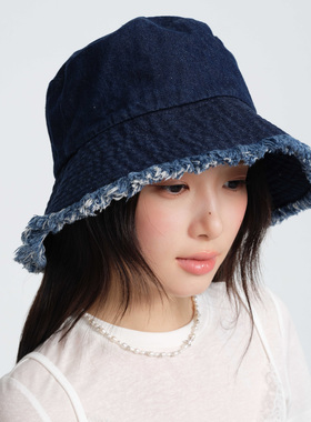 春夏牛仔风毛边渔夫帽女显脸小
