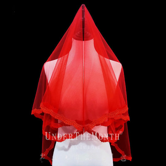 中式婚礼新娘结婚红盖头半透明头纱软纱秀禾服喜帕中国风头纱头饰