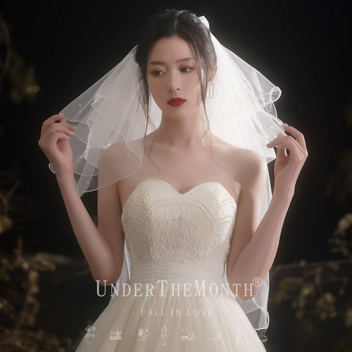白色蓬蓬头纱新娘结婚主婚纱头纱超仙森系网红拍照道具珍珠头饰女 - 图1