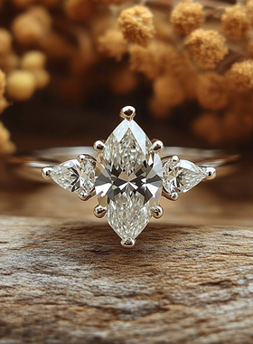 莫桑钻马眼三石款戒指