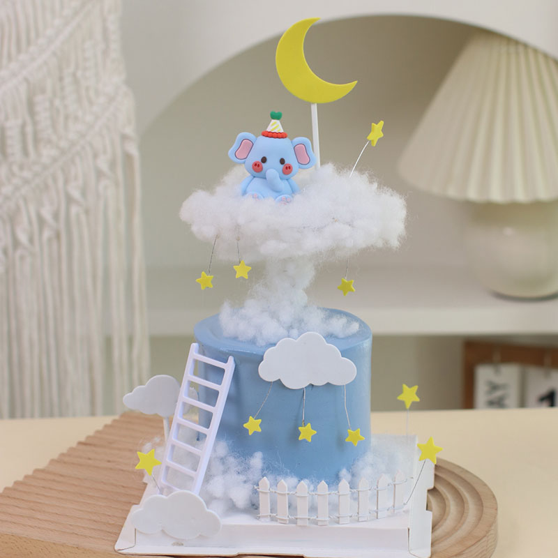 小飞象蛋糕装饰摆件网红卡通可爱动物小象梦幻云朵儿童生日派对 - 图0