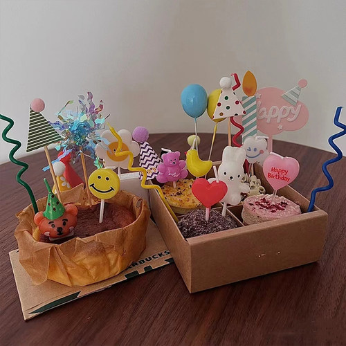 星巴克麦当劳蛋糕装饰插件小熊生日蜡烛氛围感摆件烘焙配件配饰 - 图3