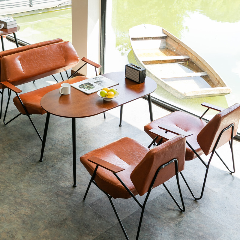 复古铁艺咖啡厅桌椅子休闲书吧洽谈奶茶店甜品餐厅沙发组合