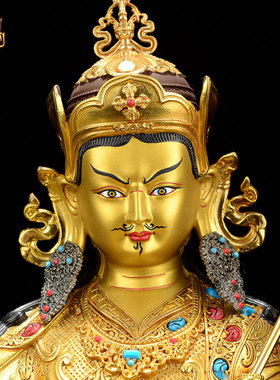 鎏金莲花生大师铜像铜器装饰摆件