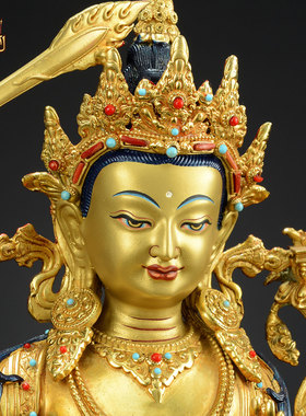 全鎏金文殊菩萨铜像装饰品摆件