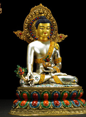 藏式7寸彩绘药师佛铜雕像摆件