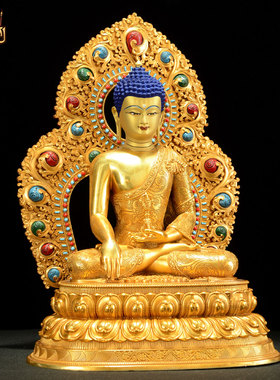 藏式鎏金不动佛铜器摆件带背光