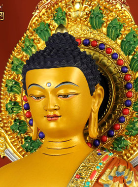 藏式7寸彩绘释迦铜雕像铜器摆件