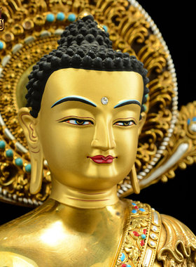 藏式铜鎏金工艺药师佛铜像摆件