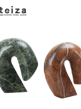 Oteiza现代简约几何大理石树脂摆件样板间洞石摆设书柜会所装饰品