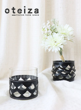 蓝色玄关花器OTEIZA皮革简约现代