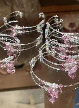 粉色原创设计施华洛水晶爱心手链
