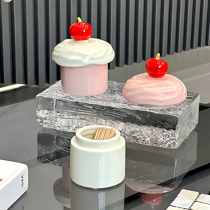高颜值创意蛋糕牙签盒家用高档陶瓷牙签筒个性可爱棉签牙线收纳盒,淘宝优惠券,粉丝福利购,淘宝优惠卷