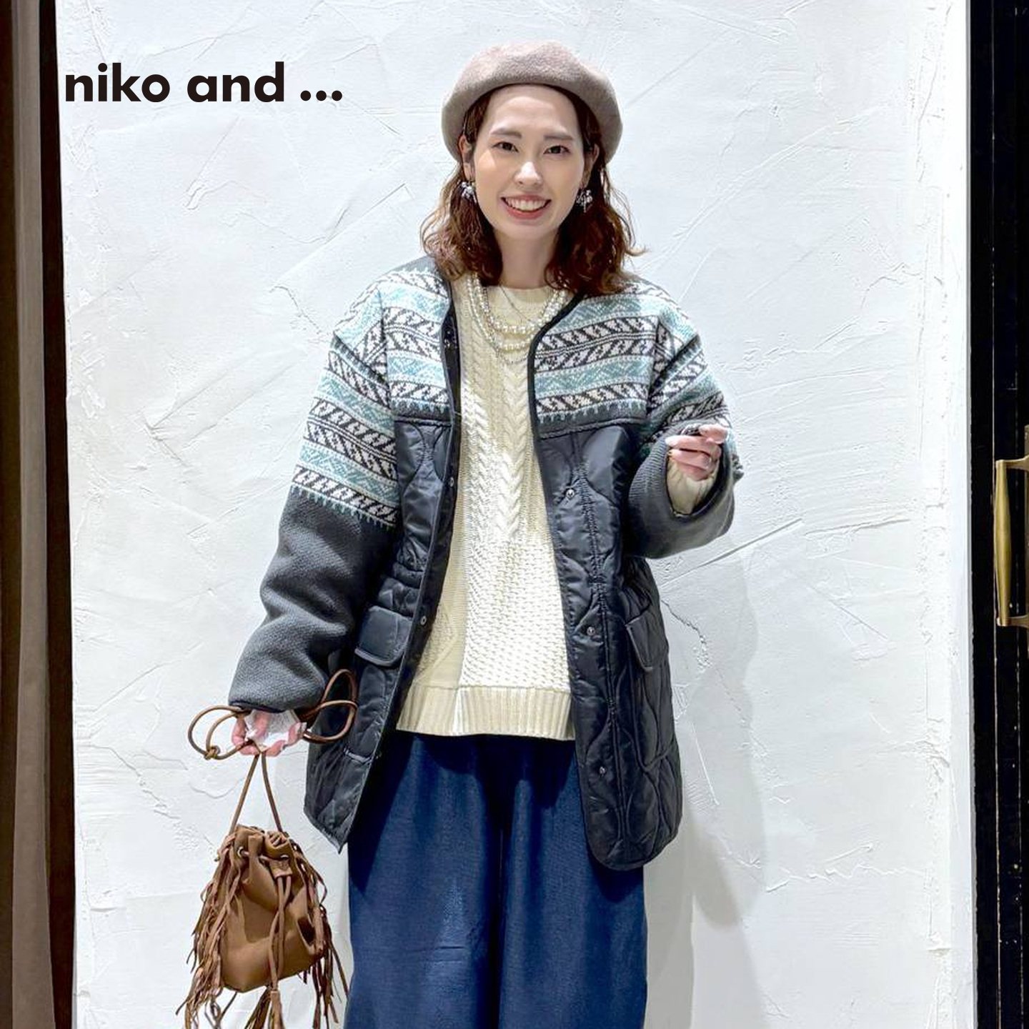 niko and ...棉服女2025冬季新款日系提花针织绗缝拼接外套608549,淘宝优惠券,粉丝福利购,淘宝优惠卷