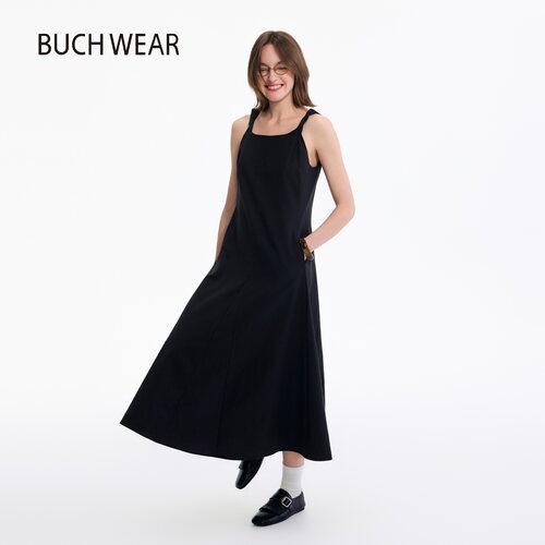 BUCH WEAR连衣裙女2026夏季新款含莱赛尔黑色扭结吊带长裙820874 - 图0
