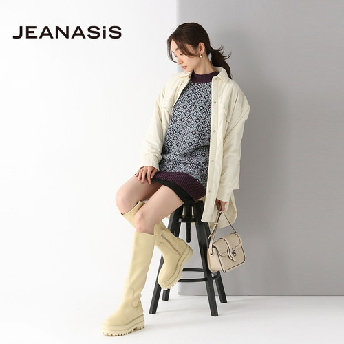 JEANASIS时装靴女年圆头厚底黑色帅气时尚长筒靴894947 - 图0