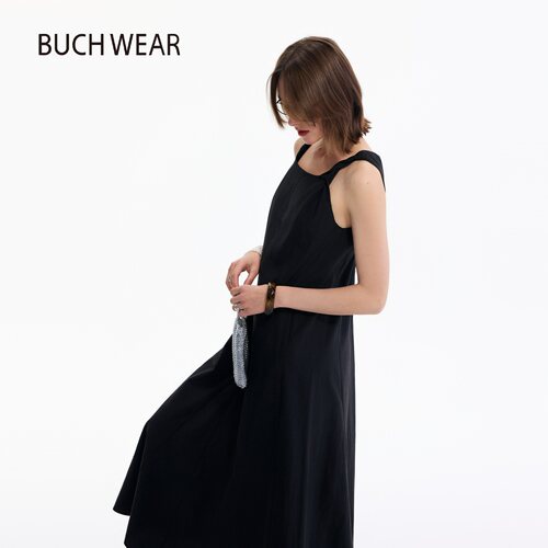 BUCH WEAR连衣裙女2026夏季新款含莱赛尔黑色扭结吊带长裙820874 - 图1