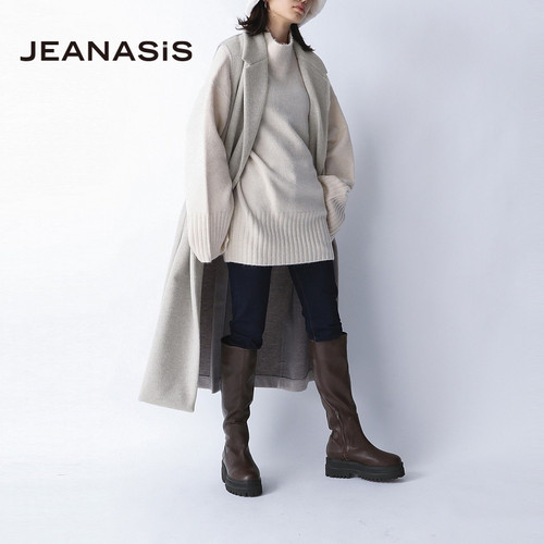 JEANASIS时装靴女年圆头厚底黑色帅气时尚长筒靴894947 - 图1