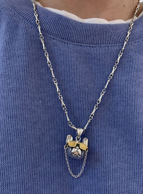 小狗头项链s925银ins时尚可爱简约配饰男潮酷女夏冷淡风