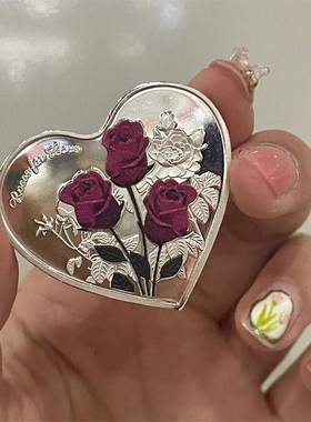 心形玫瑰花纪念币纽埃爱情蜜语镀银心型币婚姻爱情许愿