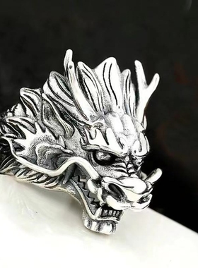 复古饰品指环批发龙生肖男款泰银时尚龙头开口合金食指戒指