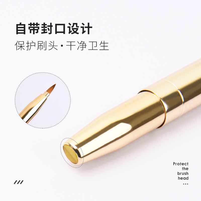 现货化妆刷金属伸缩双头唇刷带盖便携唇刷口红刷化妆工具 - 图1