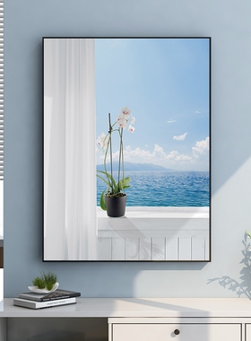 网红入户见海画视觉空间开窗感挂画北欧延伸玄关装饰画竖版墙壁画