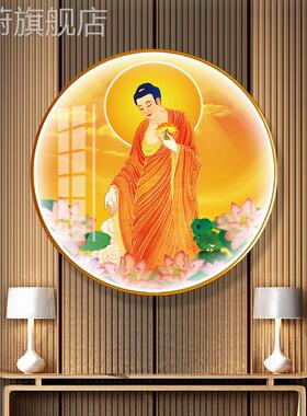 网红南无阿弥陀佛画像佛像挂带画佛书堂背景客厅装饰灯佛祖茶室房