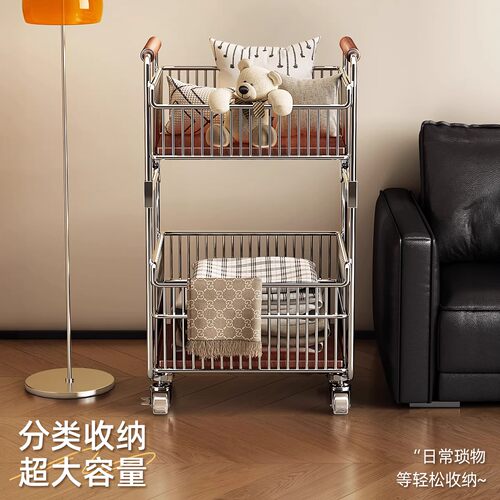 衣服收纳筐家用小推车脏衣篮分层可移动零食置物架落地客厅脏衣篓 - 图2